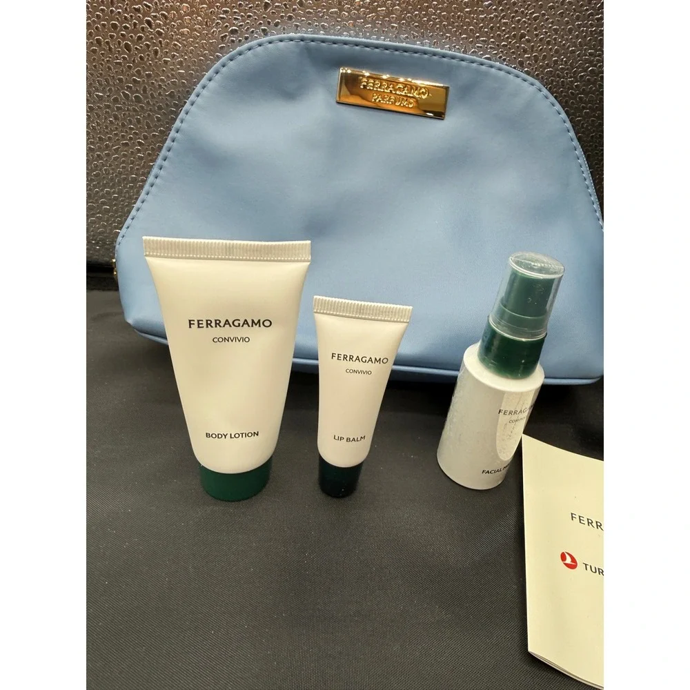FERRAGAMO Turkish Airlines Travel Amenity Kit Skincare Set Blue Pouch OS